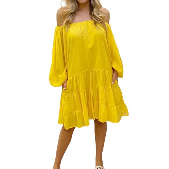 ERIKA PENA Brielle Short Boho tiered ruffle dress Santorini Sun Size S / M NEW - Picture 4 of 8